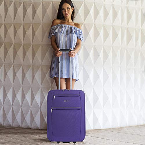 ITACA - Maleta Cabina Avion 55x40x20 Trolley 2 Ruedas de poliéster EVA. Equipaje de Mano. Pequeña Semirígida cómoda y Ligera. T71950, Color Morado