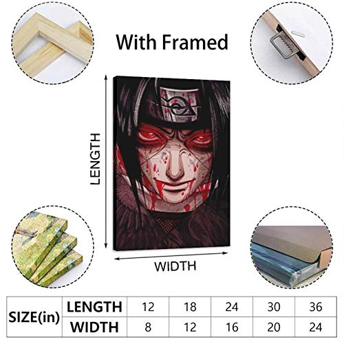 Itachi Uchiha Ojos Rojos Naruto Anime Póster Lienzo Arte de la Imagen de la Dormitorio Familiar Póster Decorativo Regalo Pintura de Pared 50 × 75 cm