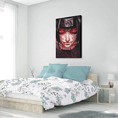 Itachi Uchiha Ojos Rojos Naruto Anime Póster Lienzo Arte de la Imagen de la Dormitorio Familiar Póster Decorativo Regalo Pintura de Pared 50 × 75 cm