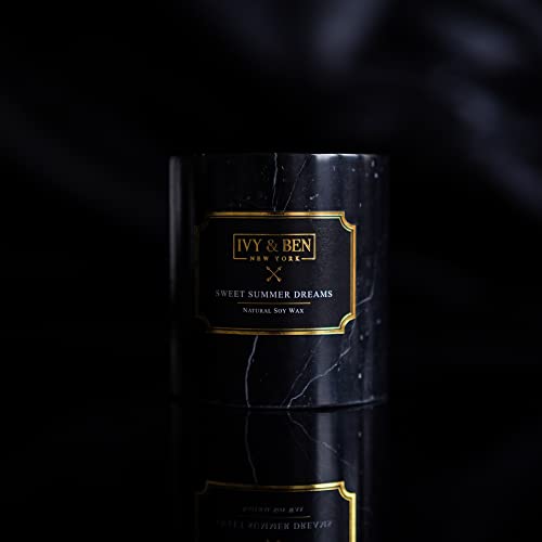 IVY & BEN NEW YORK Vela aromática en mármol auténtico, cera de soja natural (Sweet Summer Dreams, Standard), regalo para mujeres, hombres, cumpleaños, vela perfumada de lujo