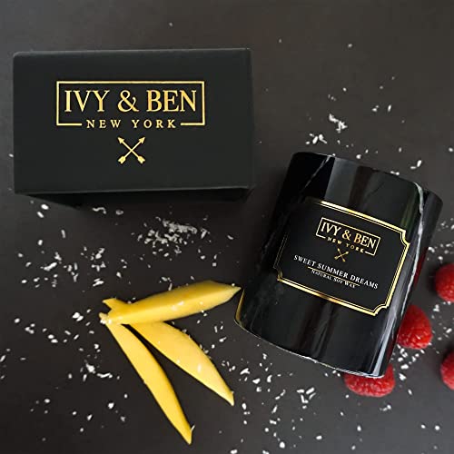 IVY & BEN NEW YORK Vela aromática en mármol auténtico, cera de soja natural (Sweet Summer Dreams, Standard), regalo para mujeres, hombres, cumpleaños, vela perfumada de lujo