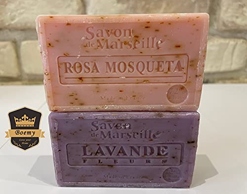 Jabón Natural Ecológico | Set de 2 Jabones de Marsella Artesanales [ Lavanda y Rosa ] | Jabón para Manos Facial e Intimo