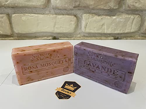 Jabón Natural Ecológico | Set de 2 Jabones de Marsella Artesanales [ Lavanda y Rosa ] | Jabón para Manos Facial e Intimo