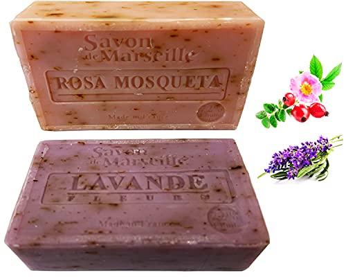 Jabón Natural Ecológico | Set de 2 Jabones de Marsella Artesanales [ Lavanda y Rosa ] | Jabón para Manos Facial e Intimo