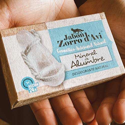 Jabón Zorro D'Avi | Desodorante Piedra de alumbre con Cuerda | 120 gr | Desodorante Natural y Ecológico sin Alcohol | Permite la Transpiración Corporal sin Irritar | No Mancha | Fabricado en España