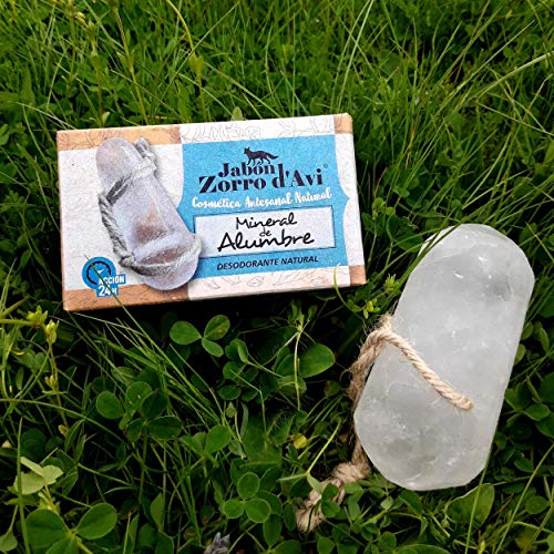 Jabón Zorro D'Avi | Desodorante Piedra de alumbre con Cuerda | 120 gr | Desodorante Natural y Ecológico sin Alcohol | Permite la Transpiración Corporal sin Irritar | No Mancha | Fabricado en España