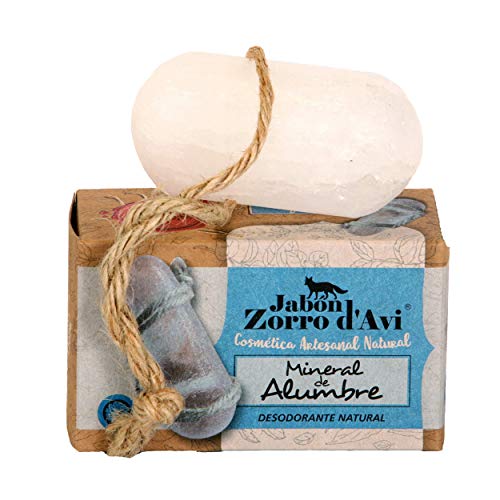 Jabón Zorro D'Avi | Desodorante Piedra de alumbre con Cuerda | 120 gr | Desodorante Natural y Ecológico sin Alcohol | Permite la Transpiración Corporal sin Irritar | No Mancha | Fabricado en España