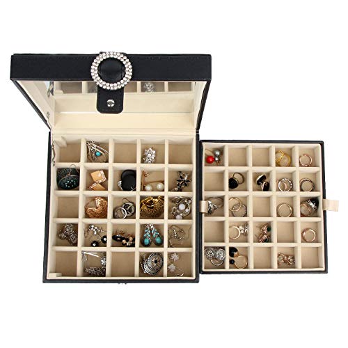 JackCubeDesign 45 Slots Organizador de pendientes de cuero (Negro) - MK355A