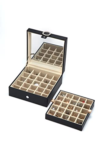 JackCubeDesign 45 Slots Organizador de pendientes de cuero (Negro) - MK355A