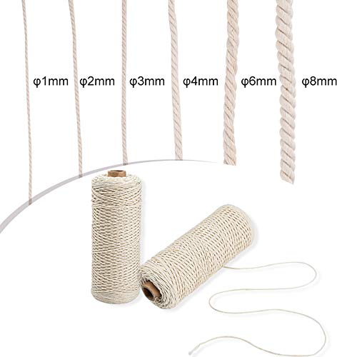 Jalan 200 m x 1 mm Cuerda de Algodón Macramé para Colgar Plantas, Dream Catcher, DIY Craft Knitting, Suave Cordel de algodón 100% Natural