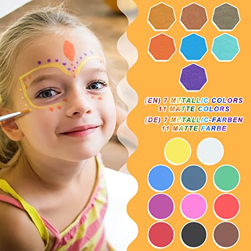 Janolia Pintura Facial Kit de Maquillaje Infantil, Pintura Corporal Pintura de Cara, Carnaval Pintura Facial con Pincel, Perfecta para Cosplay Navidad Halloween Semana Santa Fiestas Temáticas