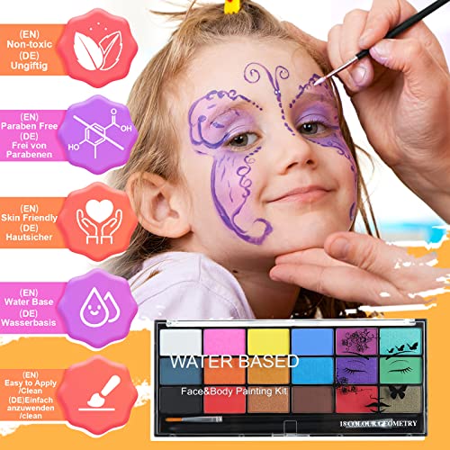 Janolia Pintura Facial Kit de Maquillaje Infantil, Pintura Corporal Pintura de Cara, Carnaval Pintura Facial con Pincel, Perfecta para Cosplay Navidad Halloween Semana Santa Fiestas Temáticas