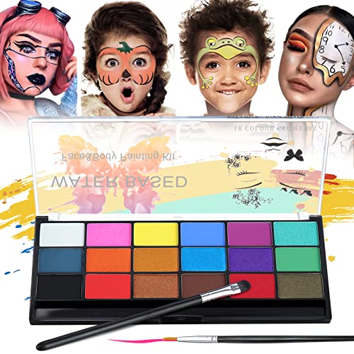 Janolia Pintura Facial Kit de Maquillaje Infantil, Pintura Corporal Pintura de Cara, Carnaval Pintura Facial con Pincel, Perfecta para Cosplay Navidad Halloween Semana Santa Fiestas Temáticas