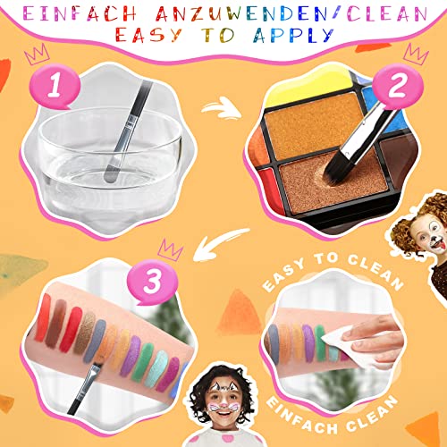 Janolia Pintura Facial Kit de Maquillaje Infantil, Pintura Corporal Pintura de Cara, Carnaval Pintura Facial con Pincel, Perfecta para Cosplay Navidad Halloween Semana Santa Fiestas Temáticas