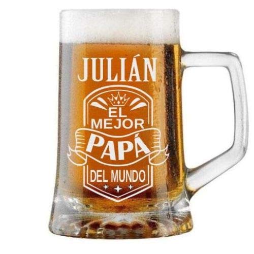 Jarra de Cerveza Personalizada Día del Padre BANDA CON CORONA Regalo Grabado y Personalizado para Hombre o Mujer Obsequio Celebraciones Cumpleaños Aniversarios Día del Padre Detalle personalizado