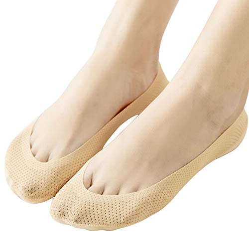 JARSEEN 4Pares Calcetines Invisibles Mujer Malla de Aliento Cortos Nylon Algodón Calcetines Con Silicona Antideslizante (2Beige+2Negro, EU 39-42)