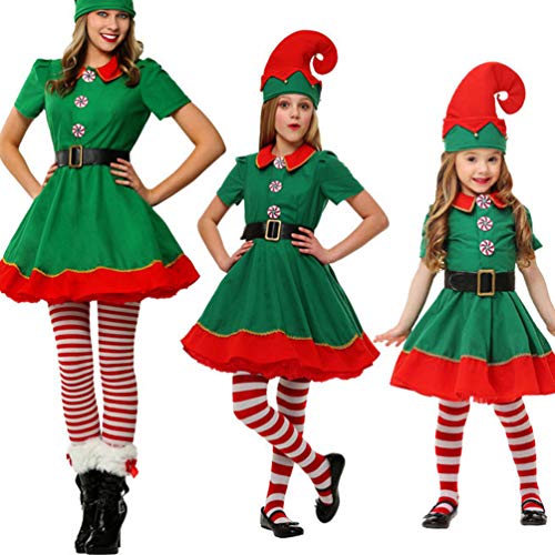 JEELINBORE Disfraz de Elfo, Unisexo Adultos Niños Disfraz de Duende de Navidad Halloween Cosplay Fancy Dress Xmas con Sombreros (Femenino, 100)