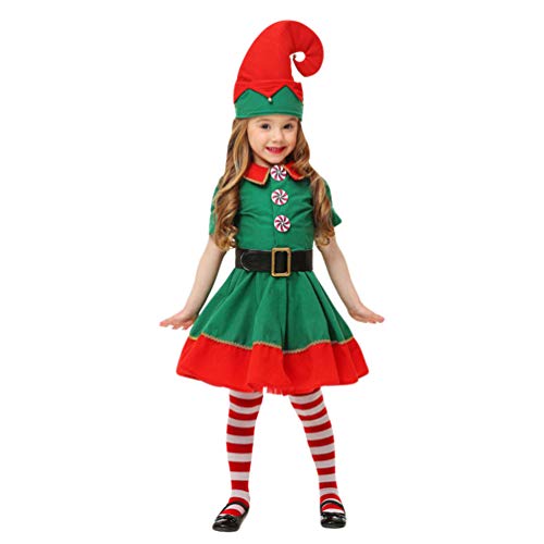 JEELINBORE Disfraz de Elfo, Unisexo Adultos Niños Disfraz de Duende de Navidad Halloween Cosplay Fancy Dress Xmas con Sombreros (Femenino, 100)