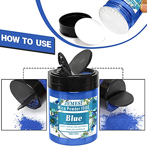 JEMESI 100g Pigmentos para Resina Epoxi, Pigmento polvo de Mica de Metálico Natural, Colorante Jabon, para Bombas de Baño,Slime, Maquillaje, Arte Uñas, Pintura -- Azul