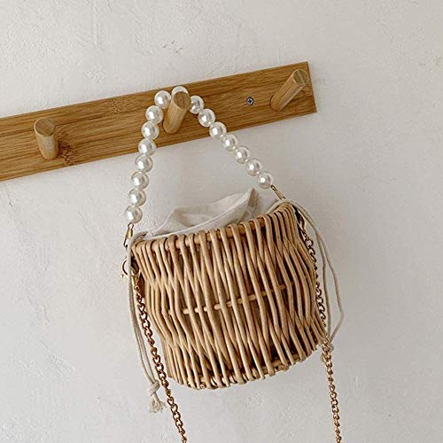 JIAJBG Em Moda Bolso Recolección Cesta en Ratán Cesta para Cosméticos Bolsa de Playa Navidad Cesta de Cesto Viaje Compras Retro Bolso Cestas de Mimbre Hecho a Mano Cesta de la Compr