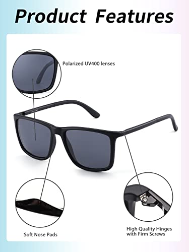 JIM HALO Gafas de Sol Polarizadas. Cómodas y Resistentes. Máxima Protección UV400. Para Hombre y Mujer. [Montura Negra - Lentes Grises]