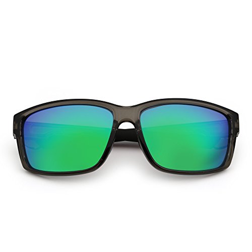 JIM HALO Polarizadas Deporte Gafas de Sol Espejo Envolver Alrededor Conducir Pescar Hombre Mujer(Gris/Verde)