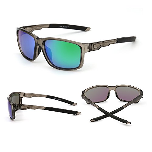 JIM HALO Polarizadas Deporte Gafas de Sol Espejo Envolver Alrededor Conducir Pescar Hombre Mujer(Gris/Verde)