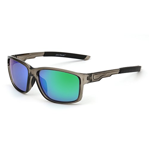 JIM HALO Polarizadas Deporte Gafas de Sol Espejo Envolver Alrededor Conducir Pescar Hombre Mujer(Gris/Verde)