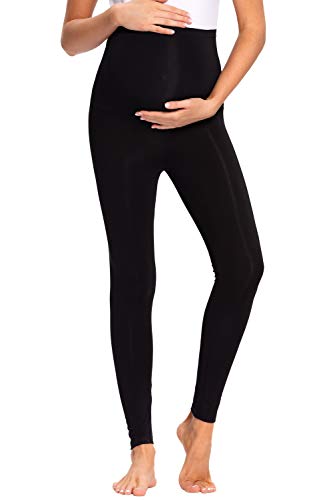 JMITHA Leggings para Premamá Largos Algodón Super Cómodas Polainas de Maternidad Ropa Deporte Embarazo Pantalones Mujer Delgada (Negro, M)