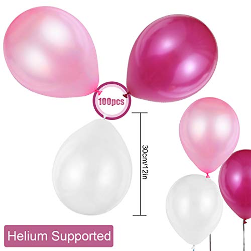 JOJOR Globos Rosas, 100 Piezas Globos Fucsia Rosa y Blancos, Globos de Helio Perlados para Fiesta Rosa, Primera Comunion, Bautizo Niña, Boda, Cumpleaños | 30 Centímetros | Helio o Aire