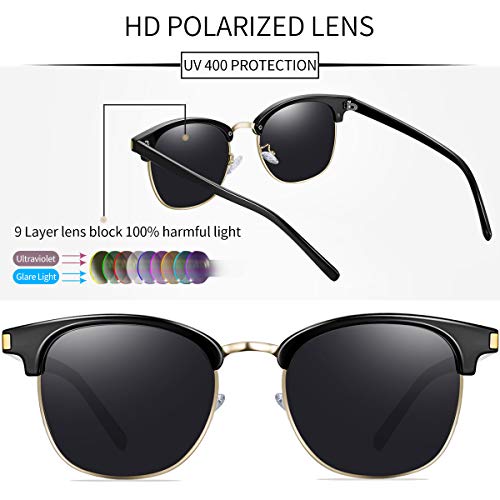 Joopin Gafas de Sol Unisex Polarizadas Protección UV400 Semi-Rimless Marco Estilo Vintage Gafas de Sol Hombres Mujeres para Conducción Viajes Playa Deportes al Aire Libre Negro