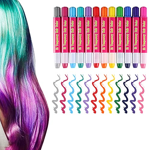 Joycabin Tiza de Pelo, 12 Colores Tinte Temporal para el Cabello, Tinte para el Cabello Lavable no Tóxico, Cabello Tiza para Niñas y Niños, Fiestas, Cosplay y Halloween