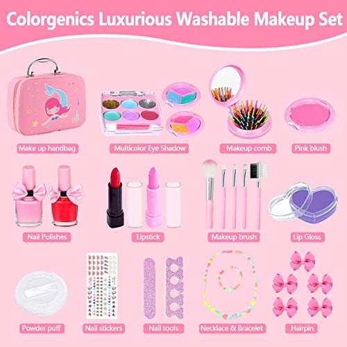 Joyhoop Kit Maquillaje para Niñas 27pcs Tocador de Maquillaje Niñas Cosméticos Lavables Maletin Maquillaje Niñas Regalo de Princesa para Niñas en Fiesta Cumpleaños y Juguetes de Maquillaje