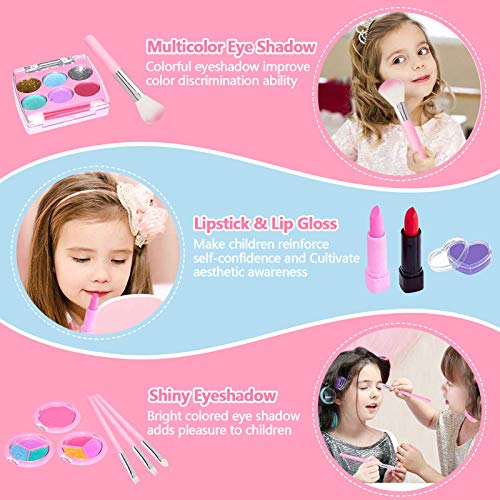 Joyhoop Kit Maquillaje para Niñas 27pcs Tocador de Maquillaje Niñas Cosméticos Lavables Maletin Maquillaje Niñas Regalo de Princesa para Niñas en Fiesta Cumpleaños y Juguetes de Maquillaje