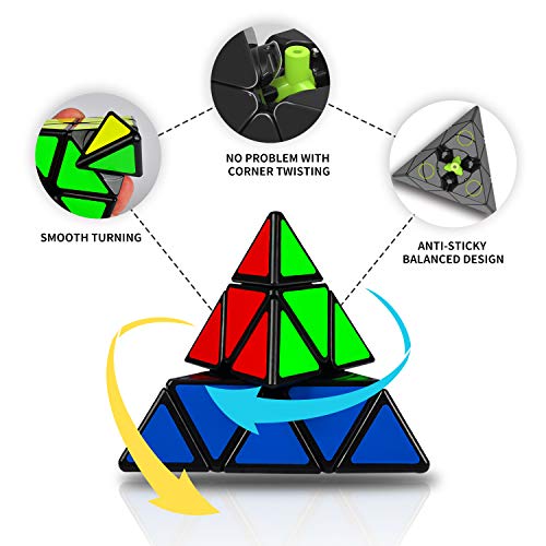 JQGO Triángulo Piramide Speed Magic Puzzle Cube, Standard Triangle Pyraminx Pyramid Smooth Speed Reliable Puzzle – Professional Magic Cube For Kids and Adults, Negro