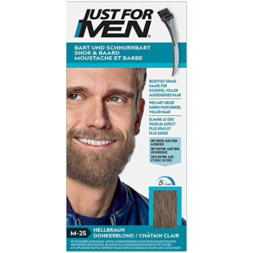 Just for Men Bigote y barba colorante marrón claro elimina el gris para un aspecto más grueso y completo – M25