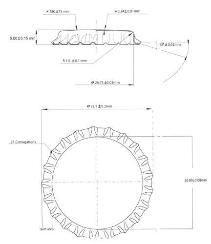 Juvasa Chapa Dorada 26 mm/Tapón Corona 26 mm (100 Unidades)