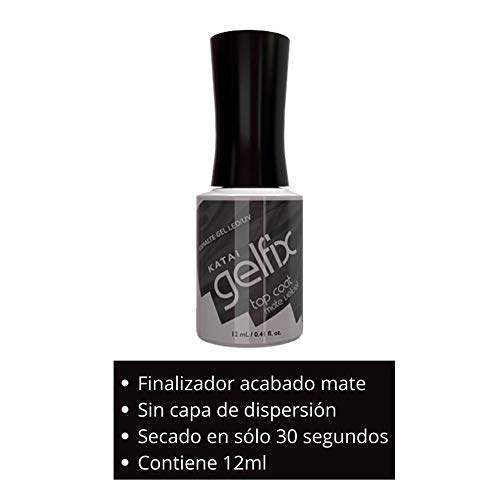 Katai Gelfix Top Coat Mate Velvet Para Esmalte Semipermanente De Uñas En Gel Uv Led, Transparente, 12 Mililitro