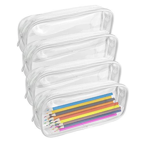 KBNIAN 4 PCS Estuche Transparente Estuches Escolares de PVC Bolsa de Lápiz de Gran Capacidad Bolsa de Maquillaje Transparente con Cremallera para Almacenamiento de Papelería Cosméticos