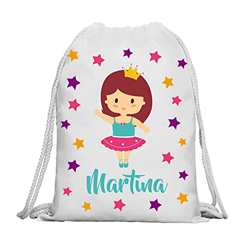 Kembilove Mochila Infantil Personalizada con Nombre – Mochilas Saco Personalizadas con el Nombre del Niño o Niña – Mochila Cuerdas Vuelta al Cole de Bailarina – Regalo Original Personalizado Niños