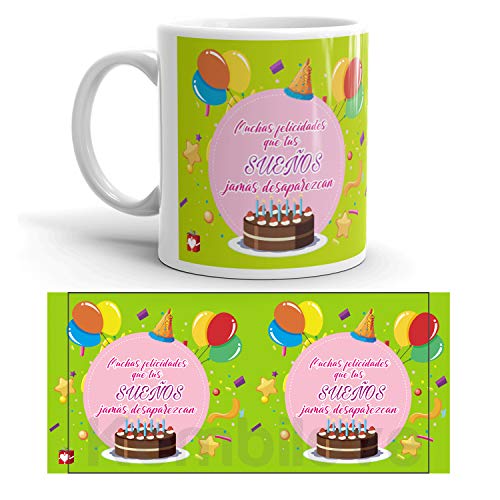 Kembilove Tazas de Desayuno de Cumpleaños – Taza con Mensaje Muchas Felicidades Que Tus Sueños jamás desaparezcan – Tazas de Café y Té Ideal para Regalar a Amigos – Taza de cerámica de 350 ml