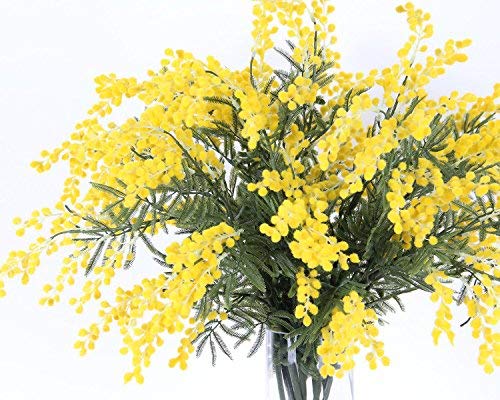 Kesio Mimosa - Ramo de flores artificiales de seda para decoración del hogar (amarillo, 4 piezas)