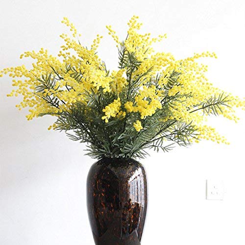 Kesio Mimosa - Ramo de flores artificiales de seda para decoración del hogar (amarillo, 4 piezas)