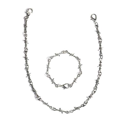 KESOCORAY Collar de cadena de alambre de púas de metal con espinas góticas punk, joyería de plata para hombres y mujeres