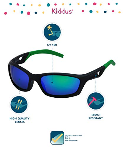 Kiddus Gafas de Sol Deportivas para Niñas y Niños a partir de 6 años. La mejor Seguridad y Protección con Filtro Solar UV400. Para actividades al aire libre.