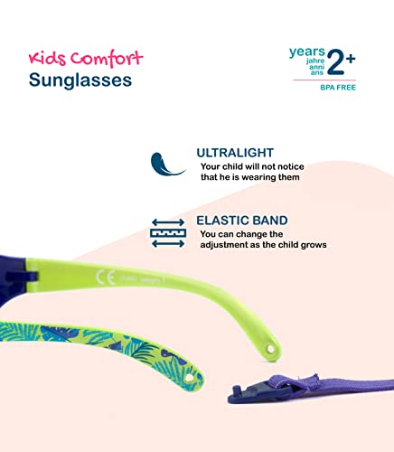 Kiddus Gafas de sol KIDS COMFORT para niña niño. A partir de 2 años. Filtro solar UV400. Banda ajustable y extraíble. Hechas de Goma. Resistentes a Impactos, Muy Flexibles.