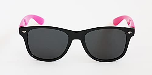 Kiddus Gafas de Sol POLARIZADAS para niña niño chica chico. UV400 Protección 100% contra rayos ultravioleta. A partir de 6 años. RESISTENTES a los golpes. Montura Negra. Patillas Fucsia