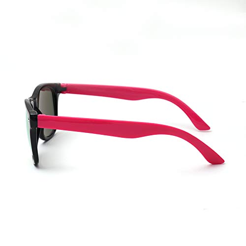 Kiddus Gafas de Sol POLARIZADAS para niña niño chica chico. UV400 Protección 100% contra rayos ultravioleta. A partir de 6 años. RESISTENTES a los golpes. Montura Negra. Patillas Fucsia