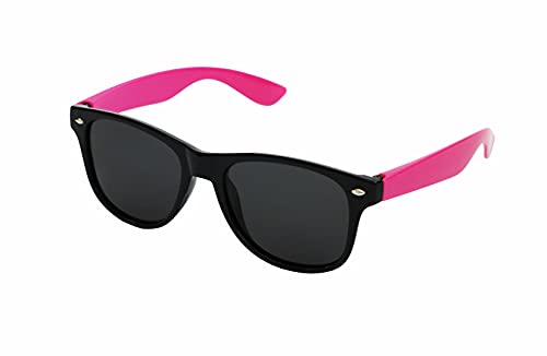 Kiddus Gafas de Sol POLARIZADAS para niña niño chica chico. UV400 Protección 100% contra rayos ultravioleta. A partir de 6 años. RESISTENTES a los golpes. Montura Negra. Patillas Fucsia