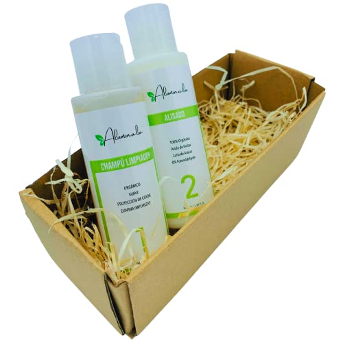 Kit Alisado Orgánico Vegano Profesional, Tratamiento 2 en 1 Champú Limpiador y Alisado en Casa 100% Sin Formol, Sin Sulfatos, Nutre, Hidrata, Repara la Cutícula y Alisa, 0% Frizz (100 ml)